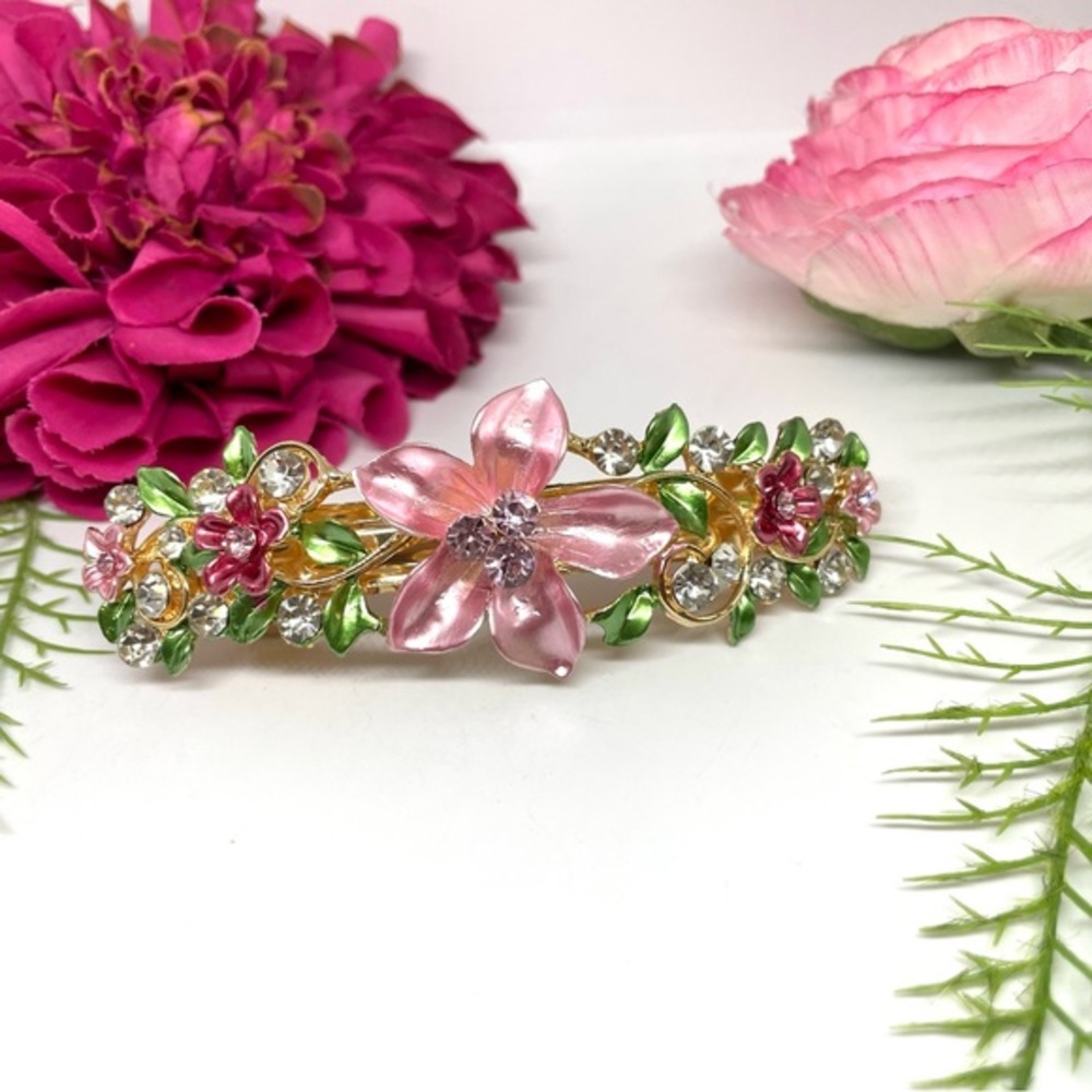 ⚜️Pink Floral Beautiful Crystal Embellished Hair Clip